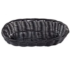 TableCraft 2417 Black 9" X 3.5" Oblong Woven Plastic Basket - Dozen