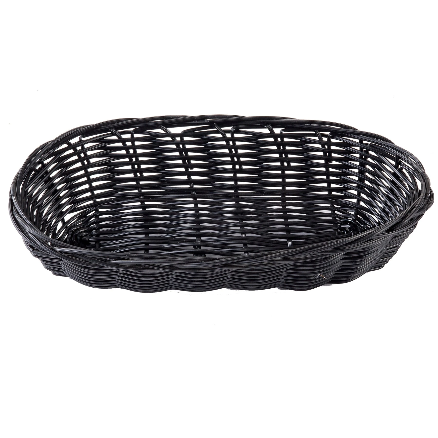 TableCraft 2417 Black 9" X 3.5" Oblong Woven Plastic Basket - Dozen 1 TableCraft 2417 Black 9" X 3.5" Oblong Woven Plastic Basket - Dozen