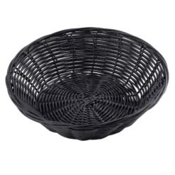 TableCraft 2475 Black 8.5" X 2.25" Round Woven Plastic Basket - Dozen