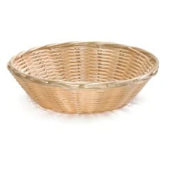 TableCraft 1175W Hand-Woven Round Plastic Basket - Dozen