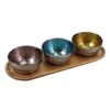 G.E.T. WB-012-SET Three Colored Glass Bowls With Wood Tray