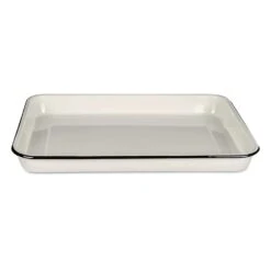 TableCraft 80012 EnamelWare White 16 X 11.5" Serving Tray W/ Black Rim