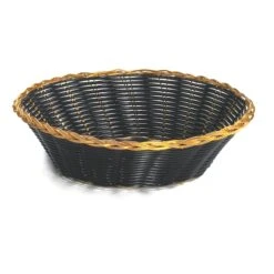TableCraft 875B Black 8" Hand-Woven Basket With Gold Trim - Dozen